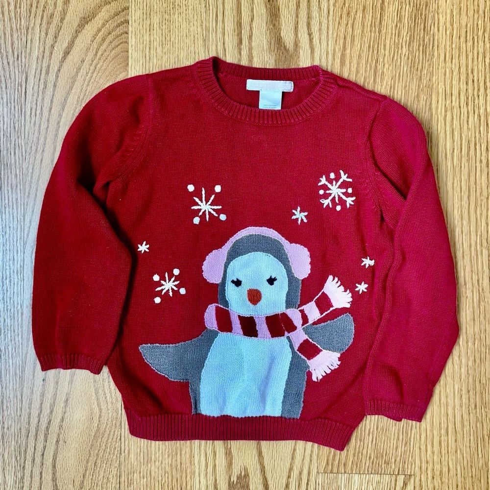 Janie and Jack sz 3 EUC HTF Vintage Cherish the Season Red Penguin Sweater